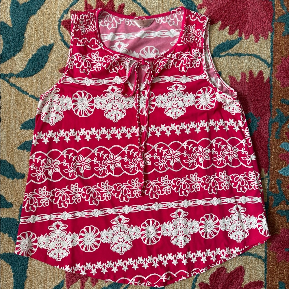 Hot Pink and White Sleeveless Top